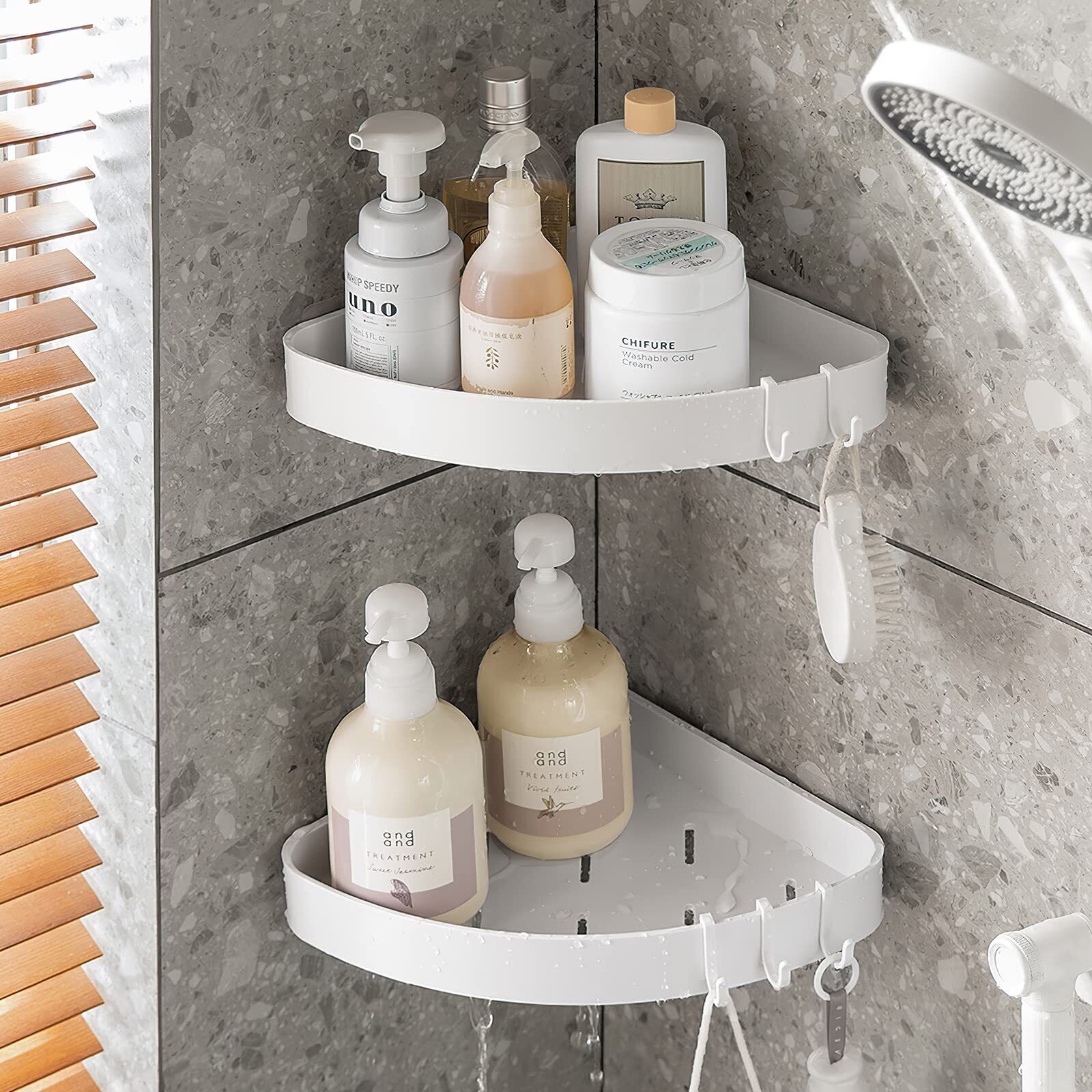 Toski Mensola da Angolo per Bagno Porta Doccia 2 Pezzi Senza Foratura Bianco ...