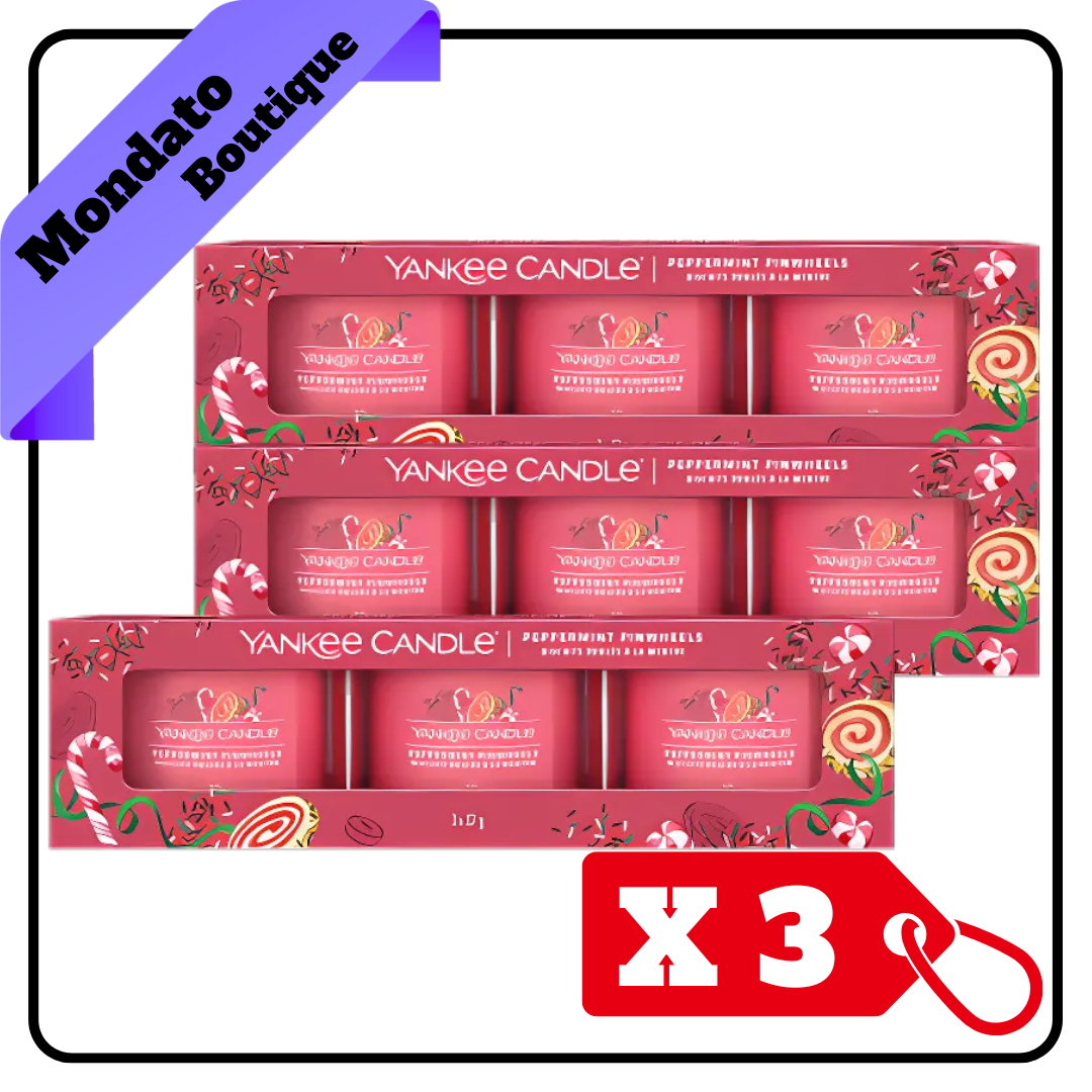 YANKEE CANDLE SET CANDELE PEPPERMINT PINWHEELS 3 X 37gr (X3)