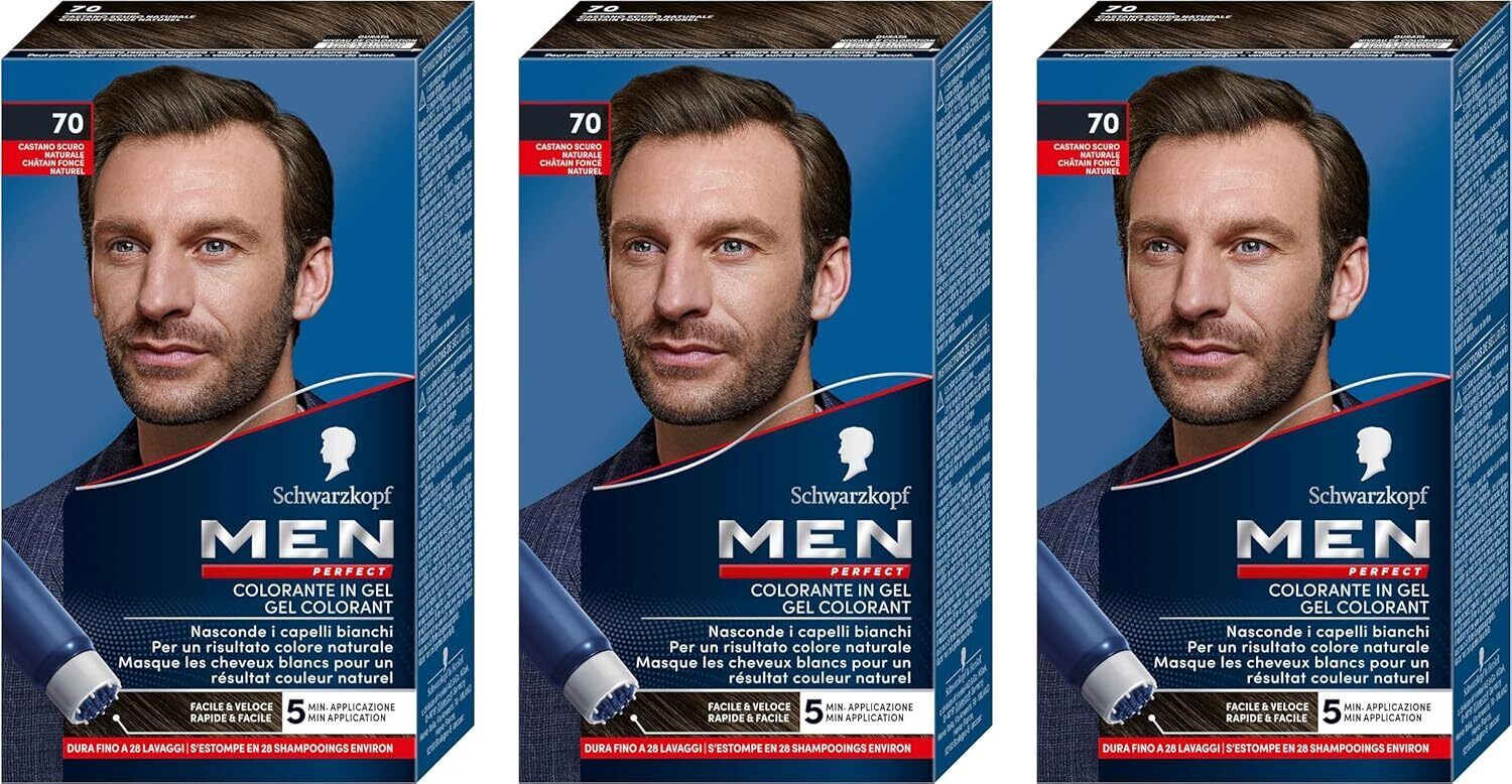 Schwarzkopf, Men Perfect, Tinta Colorante in Gel, Tonalità 70 Castano Scuro