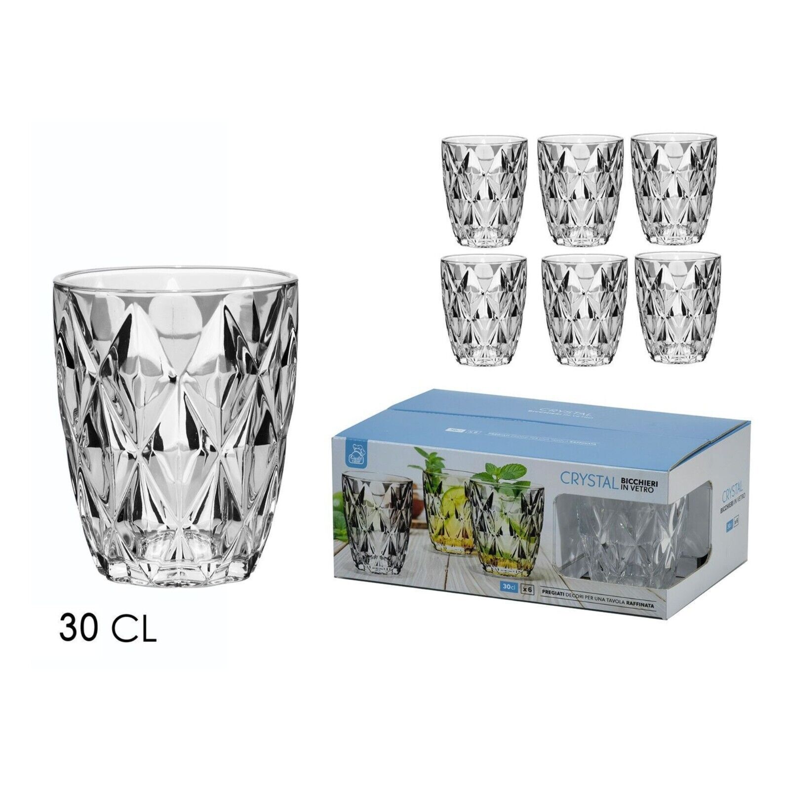 Set 6 Pz. Bicchieri Grandi in Vetro per Tavola Acqua Drink 30 cl