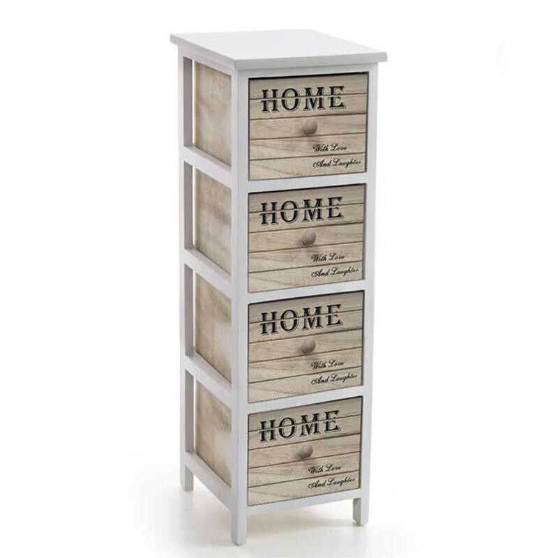 CASSETTIERA IN LEGNO DECORATA HOME COLORE BIANCO E NATURALE 26 X 32 X 80 CM