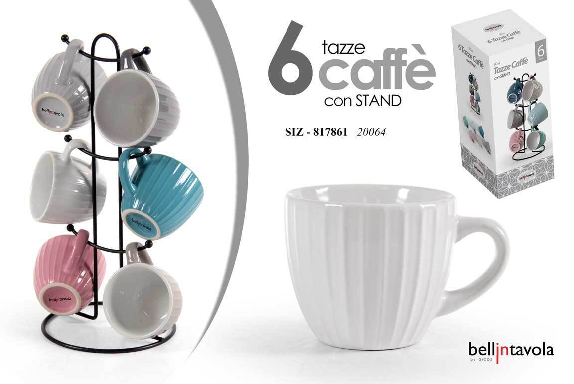 SET 6 TAZZINE Caffè STAND ORGANIZER VERTICALE TAZZA CLASSICO MODERNO DELI 90 ML