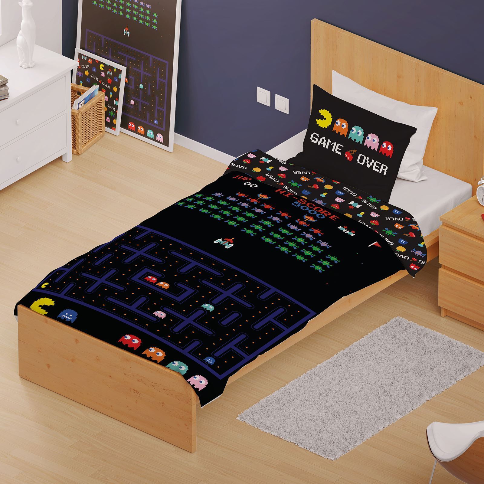 Retro Games Arcade Set Copripiumino Singolo Space Invaders Pac-Man