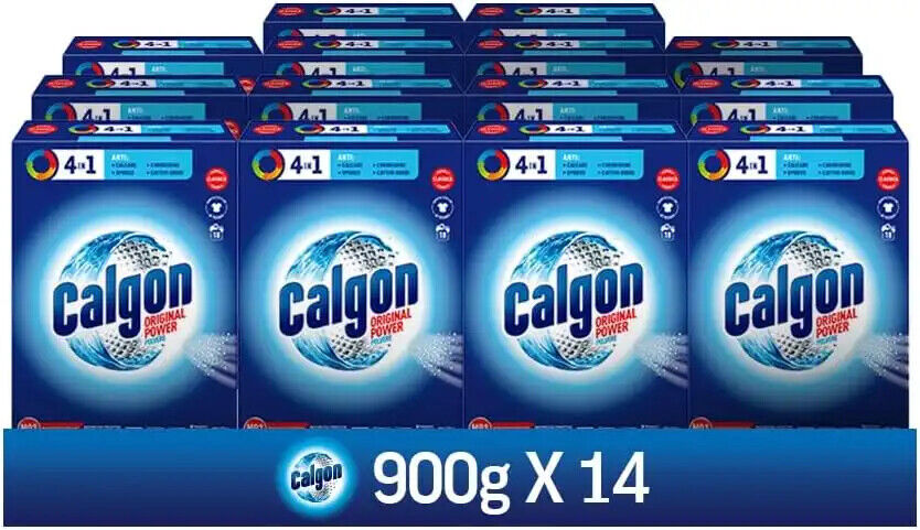14 Pezzi da 900g Calgon Power Polvere Anticalcare Lavatrice 4 in 1 Additivo