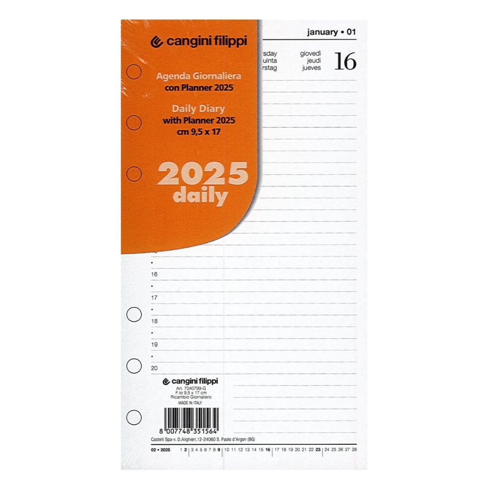 RICAMBIO BIANCO ORGANIZER 9,5X17 AGENDA GIORNALIERA 2025