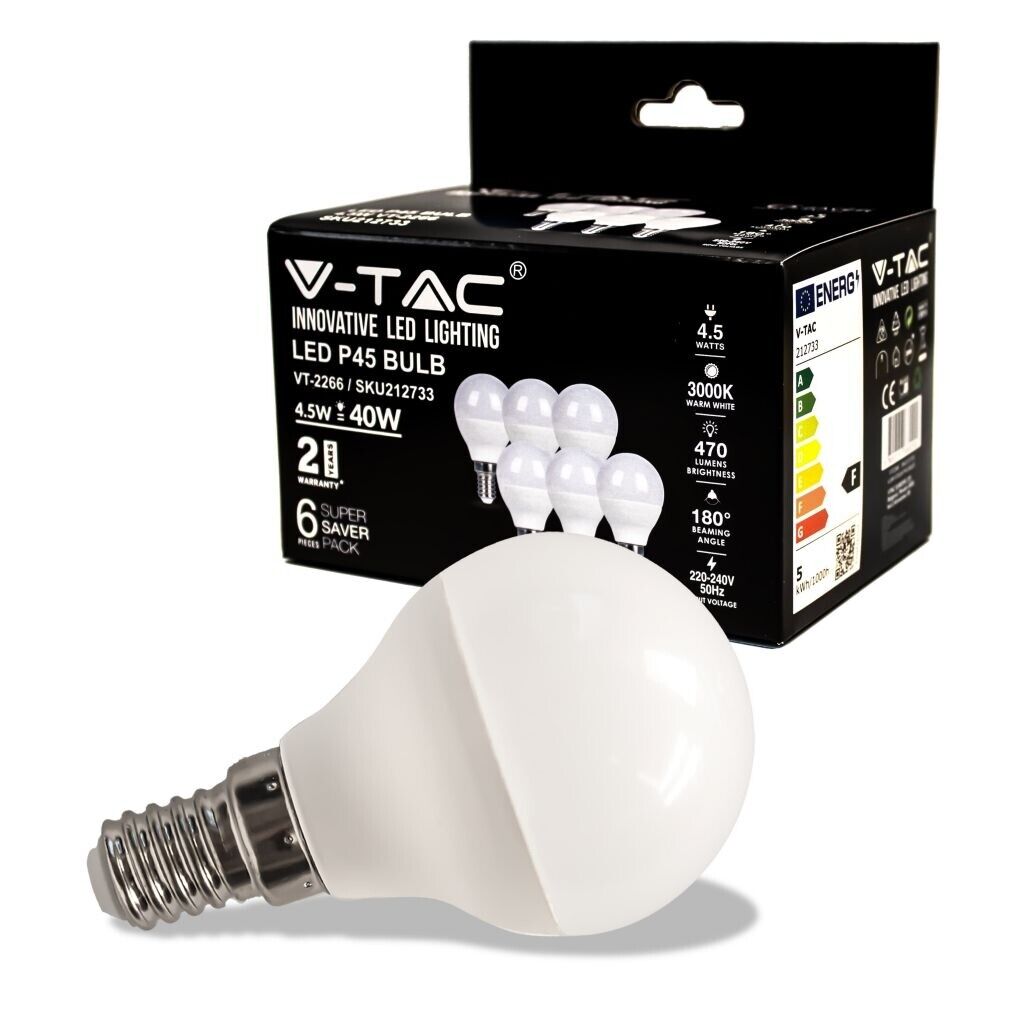 V-TAC VT-2266 Lampadina LED Mini globo SMD P45 4.5W E14 bianco caldo 3000K - (bo