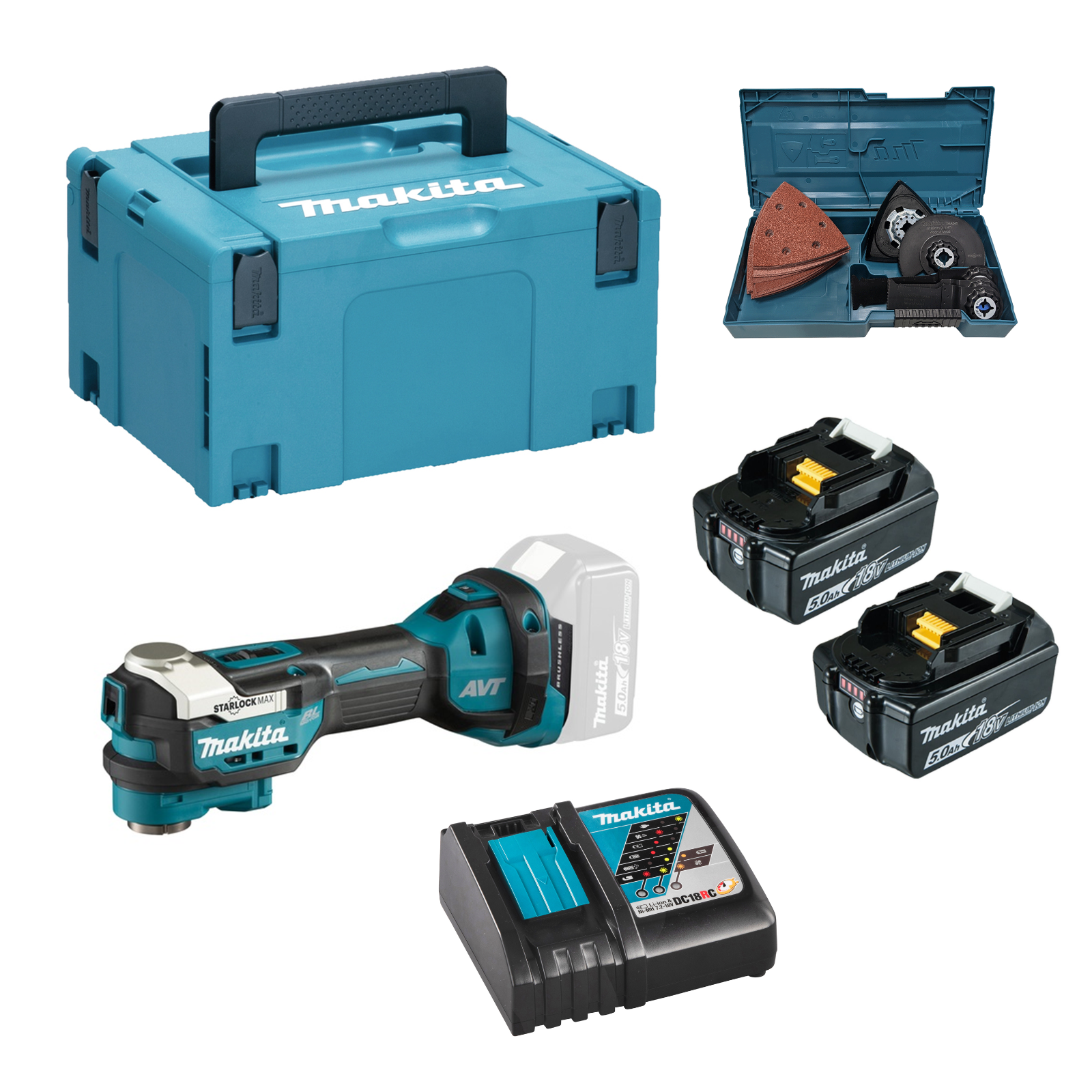 Makita DTM52RTJX1 Utensile Multifunzione Batteria 18V 2x5,0Ah e caricator Makpac