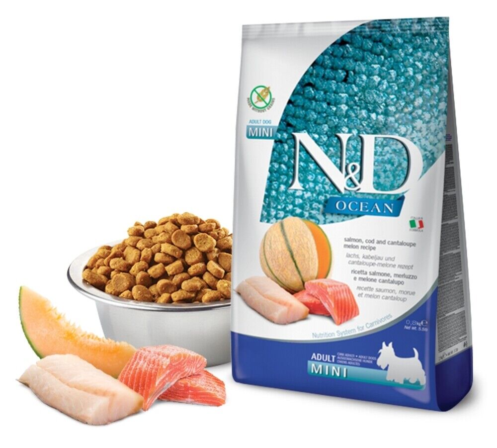 Farmina N&D Ocean Dog Salmone, Merluzzo, Melone Cantalupo Adult Mini Gr 800