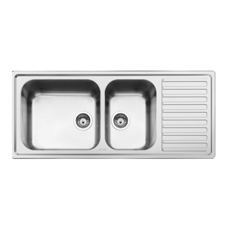 Lavello incasso semifilo inox micro antigraffio 2 vasche destro 116x50 - Smeg LG