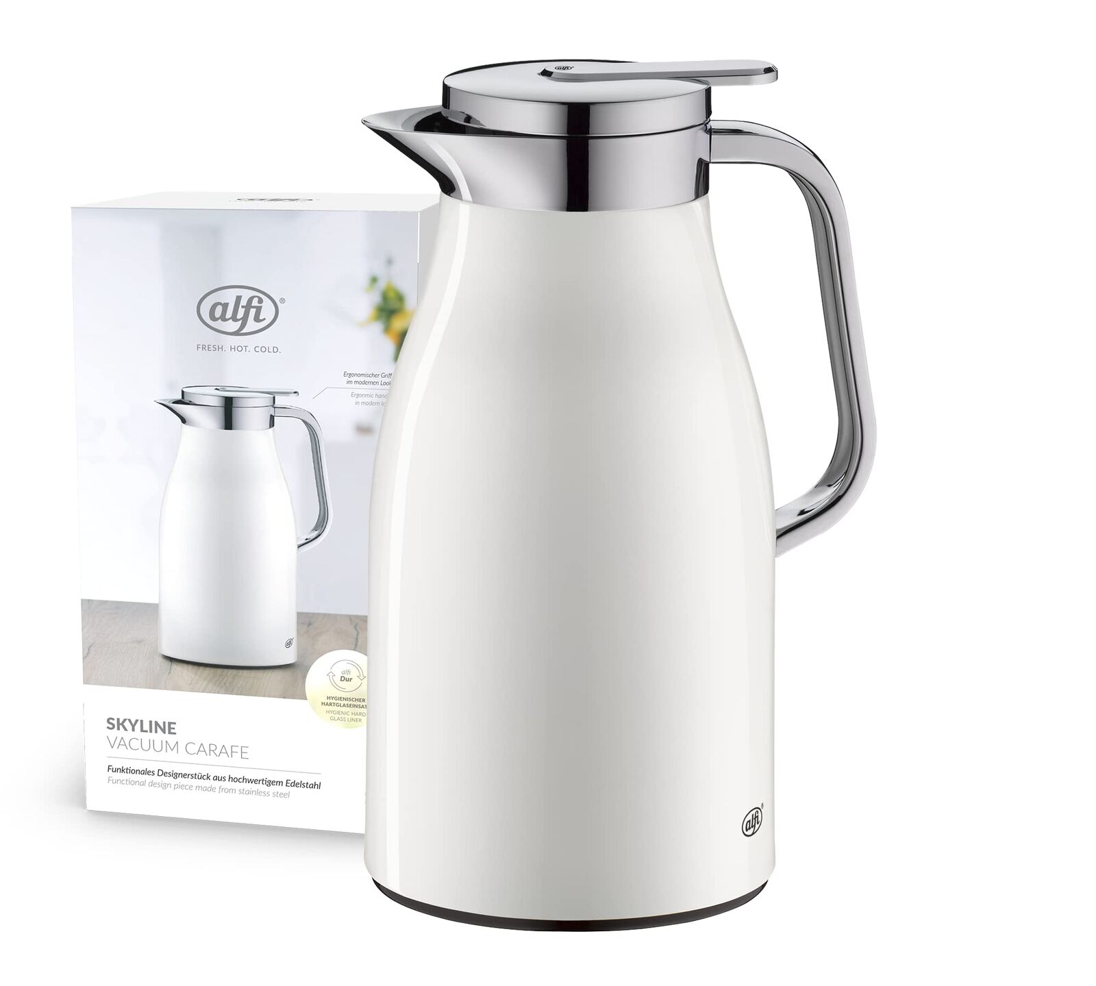 ALFI Thermos Flask, Stainless Steel Plastic Glass, Coconut White, 1 Litre 1 litr