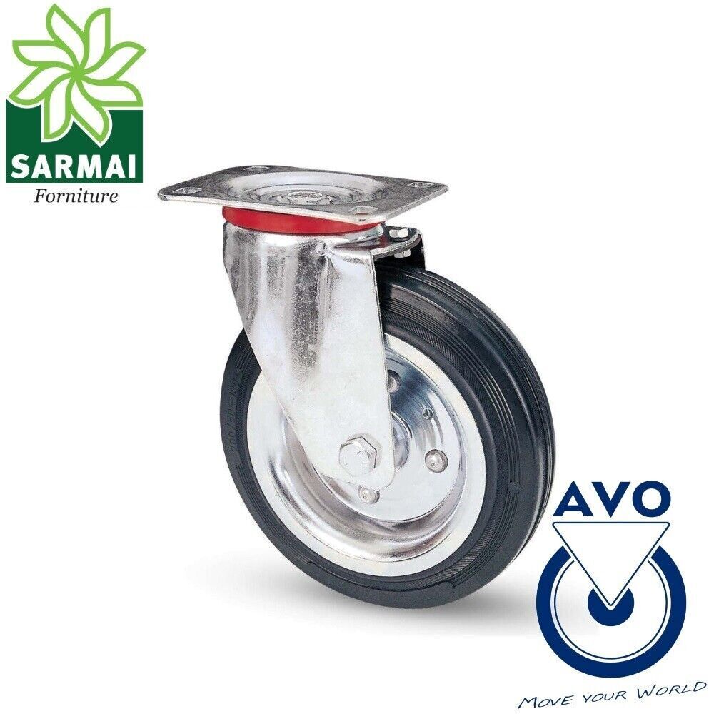 AVO 80 RUOTA RIVESTIMENTO IN GOMMA PIENA 80x25 SUPPORTO GIREVOLE CON CUSCINETTI