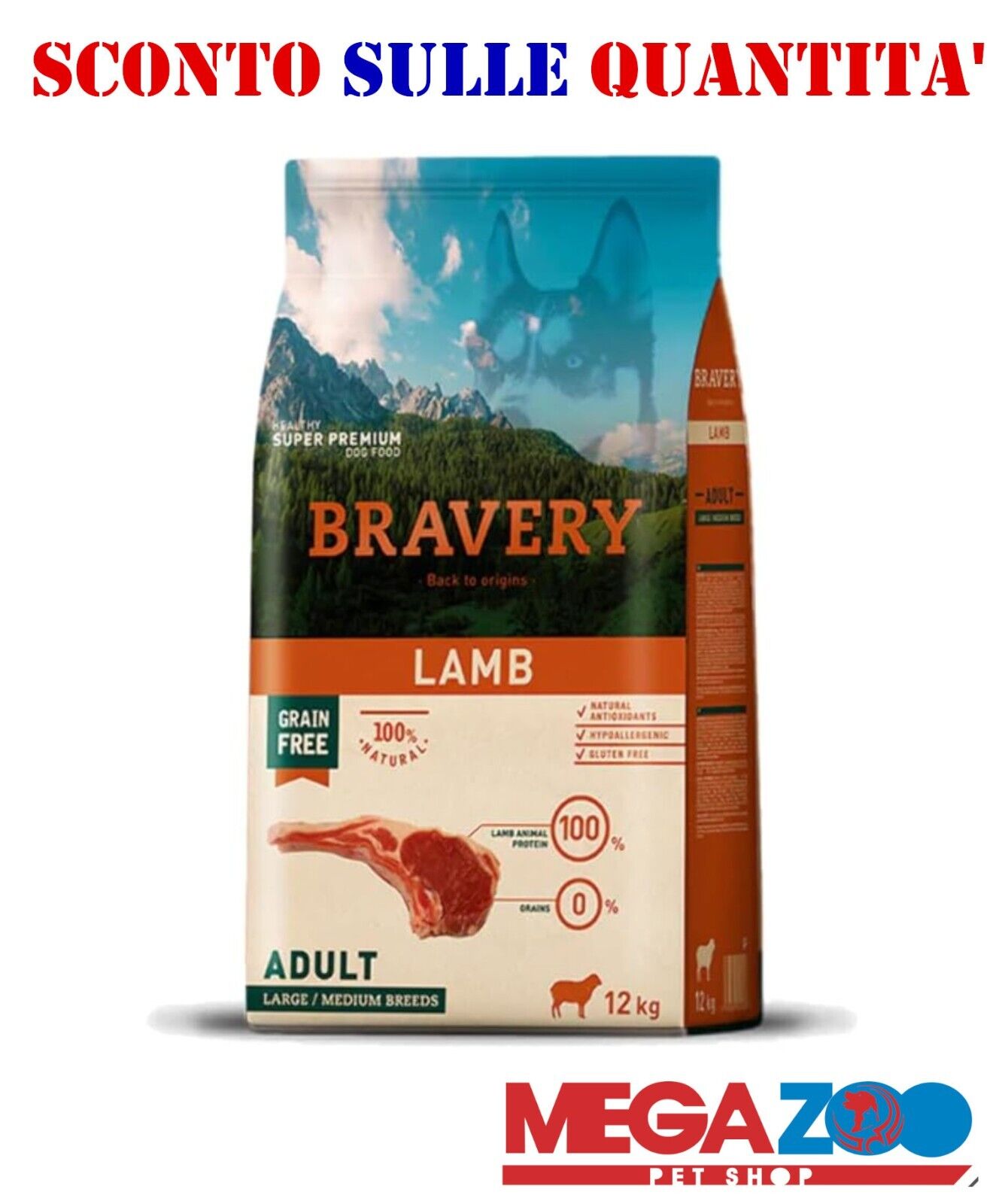Bravery Adult Medium Large Agnello Crocchette Per Cani 12 KG