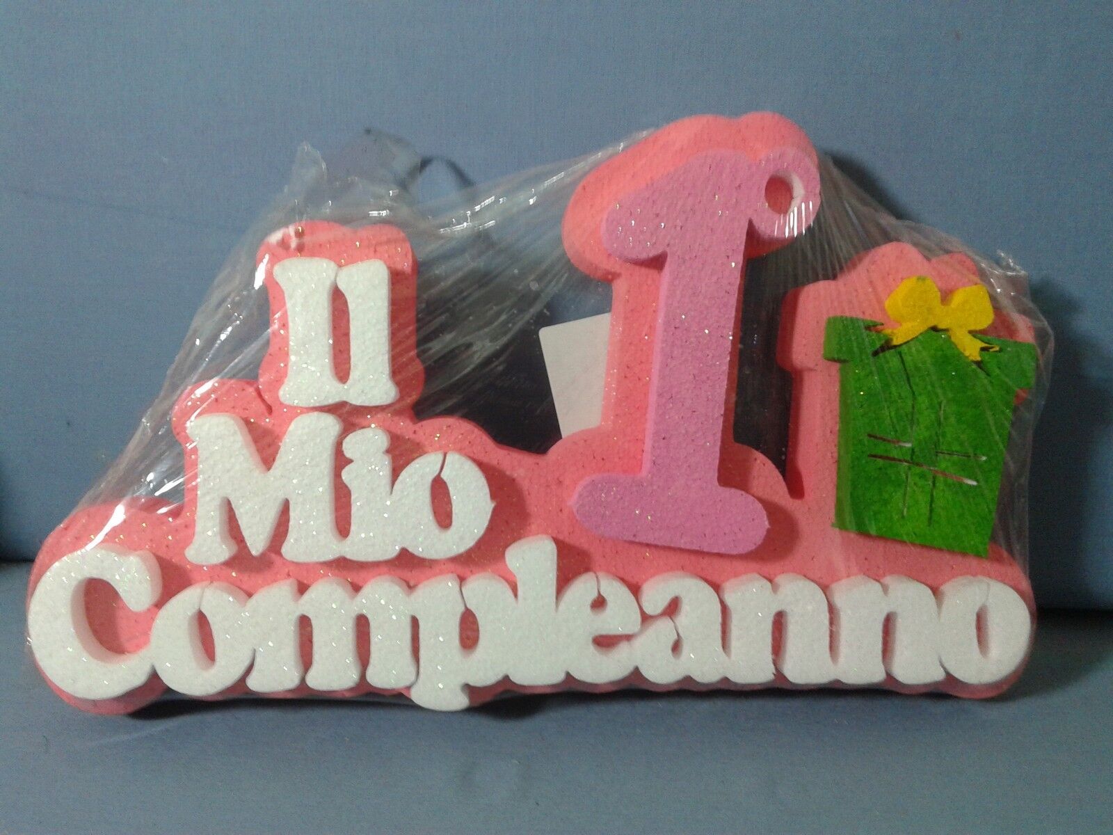 PRIMO COMPLEANNO BIMBA POLISTIROLO SCRITTA GLITTER L38cm x A22cm PARTY FESTA