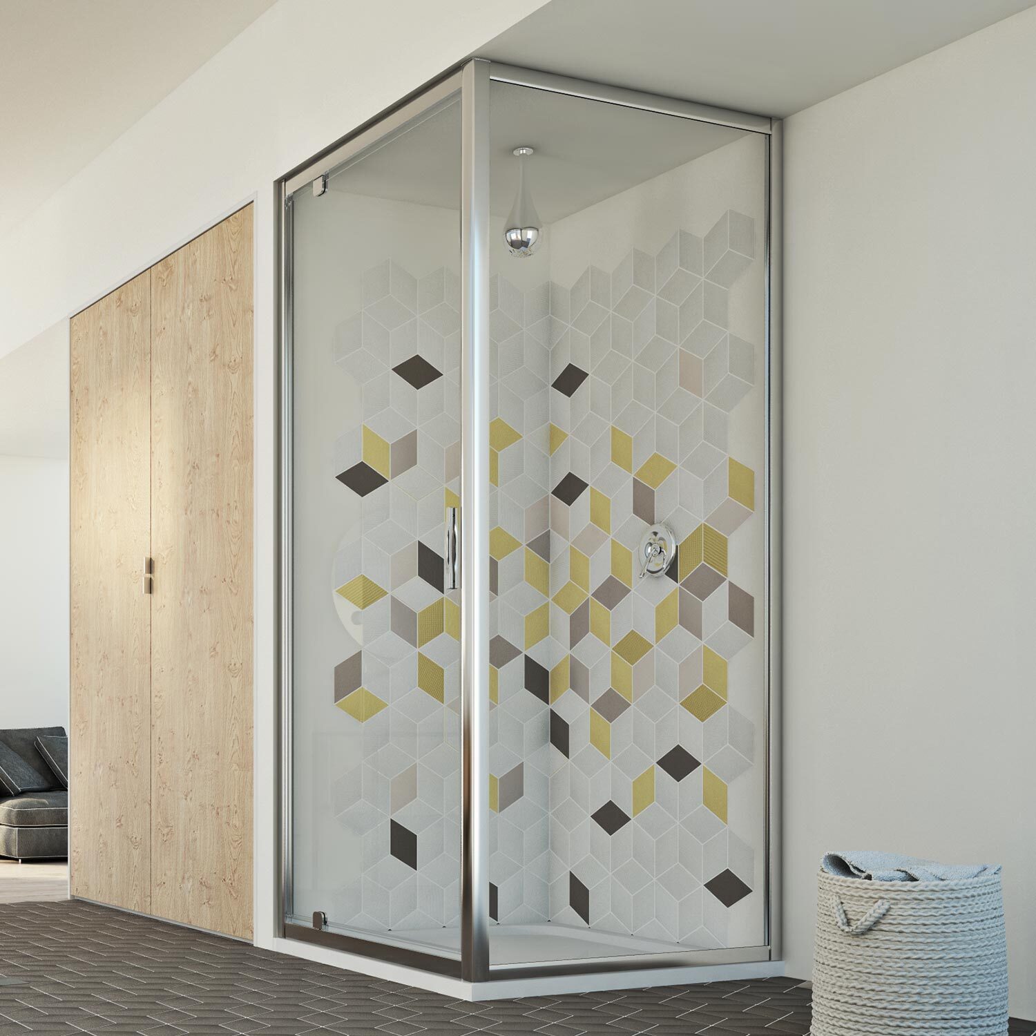BOX CABINA DOCCIA 90x90 CM ANGOLARE 1 ANTA BATTENTE P CRISTALLO TRASPARENTE