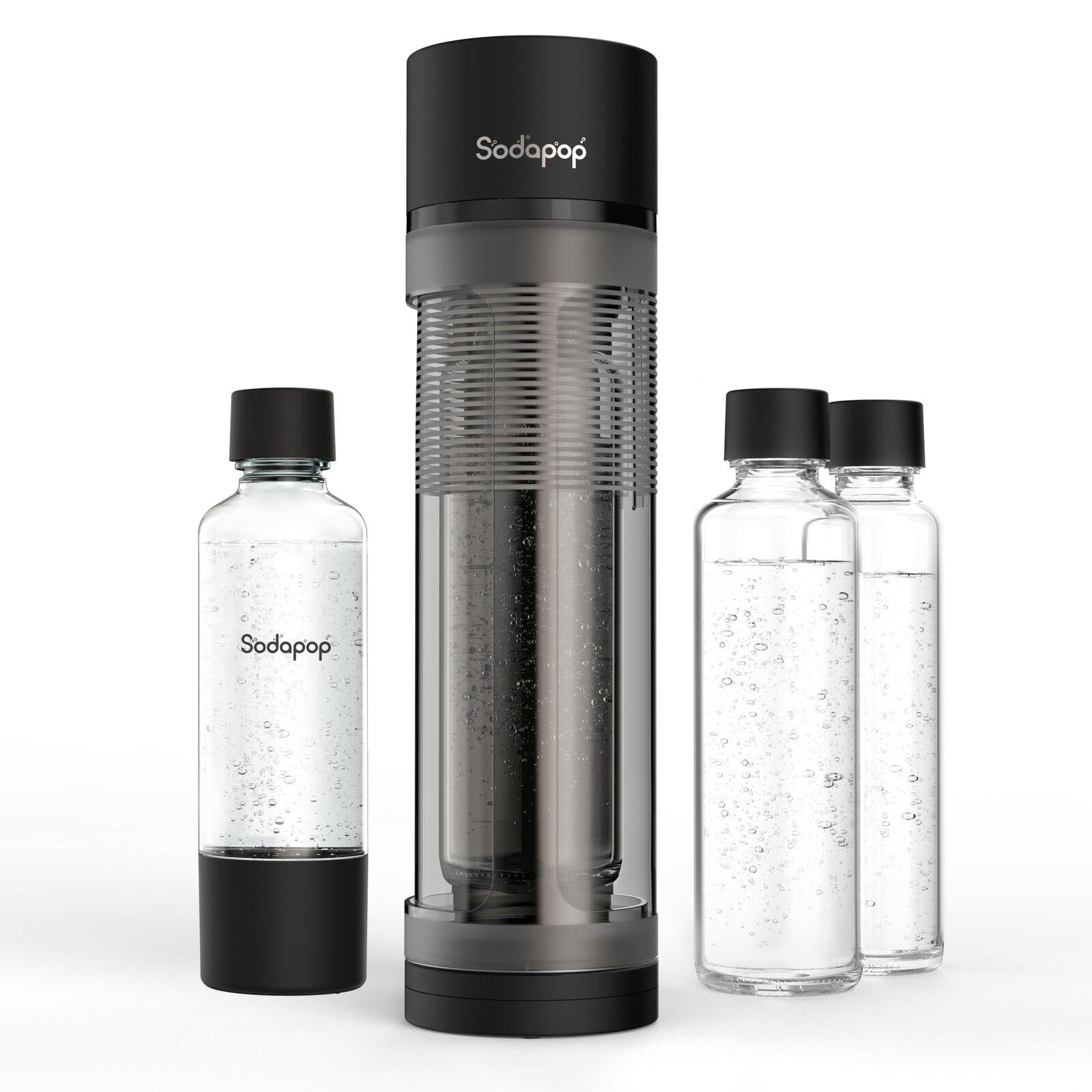 Sodapop Gorgogliatore Logan con 2 bottiglie di vetro 850 & 600 ml e 1 bottigl...