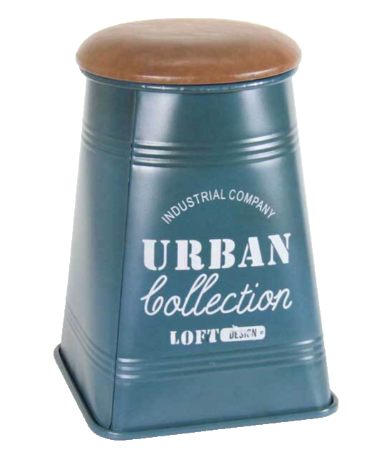 POUF SGABELLO POGGIAPIEDI METALLO URBAN LATTA SEDUTA ECOPELLE Imbottita BLU 44cm