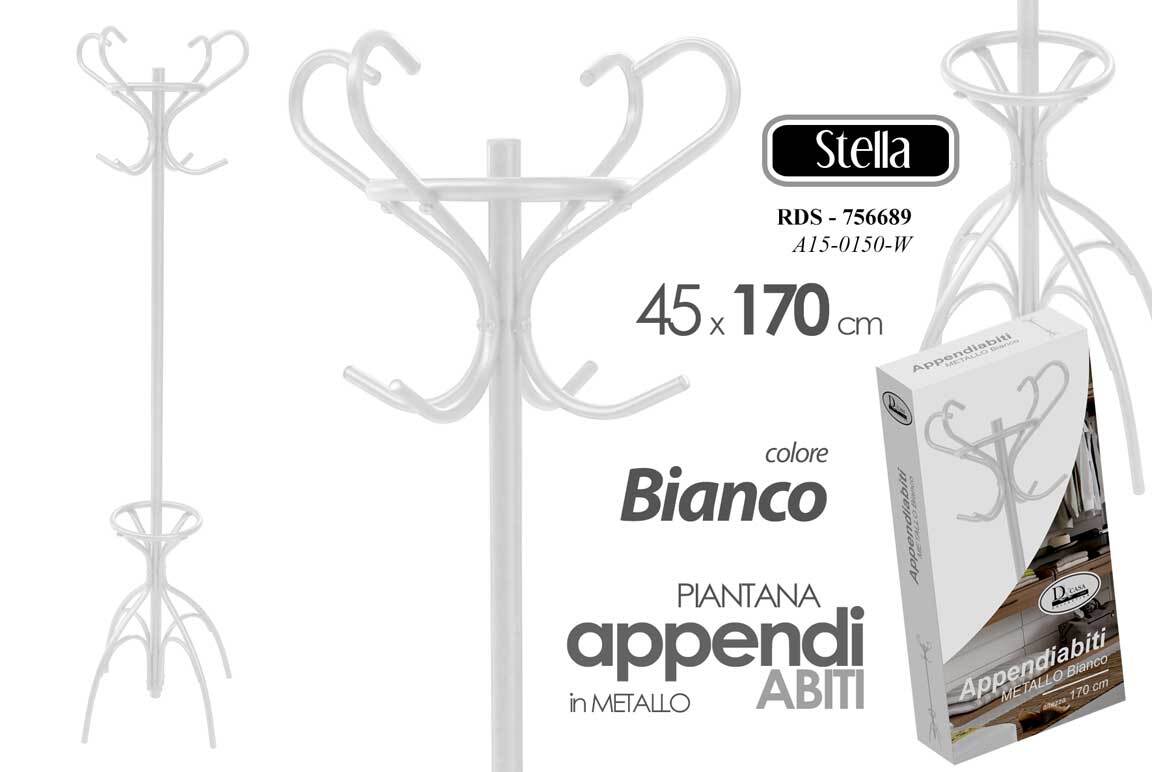 Attaccapanni Appendiabiti Piantana Metallo Ganci MODERNO Bianco h 170*45 cm