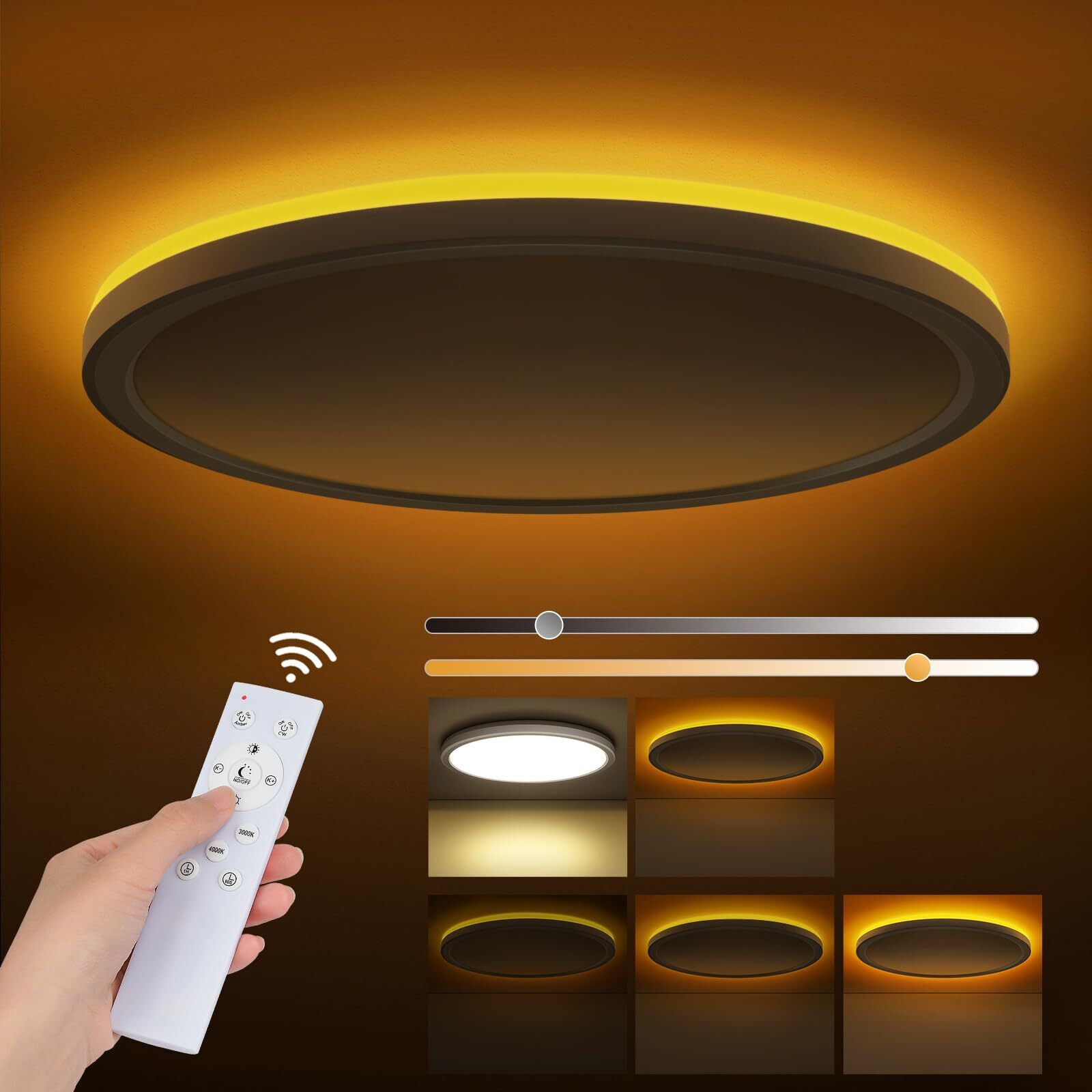 Tyreses Plafoniera LED Soffitto Dimmerabile 24W Plafoniere Lampada con Teleco...