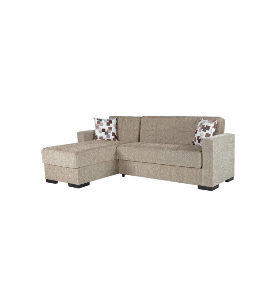 DIVANO LETTO "MERLIN" CON CASSETTONE E PENISOLA REVERSIBILE BEIGE, 227x77x175