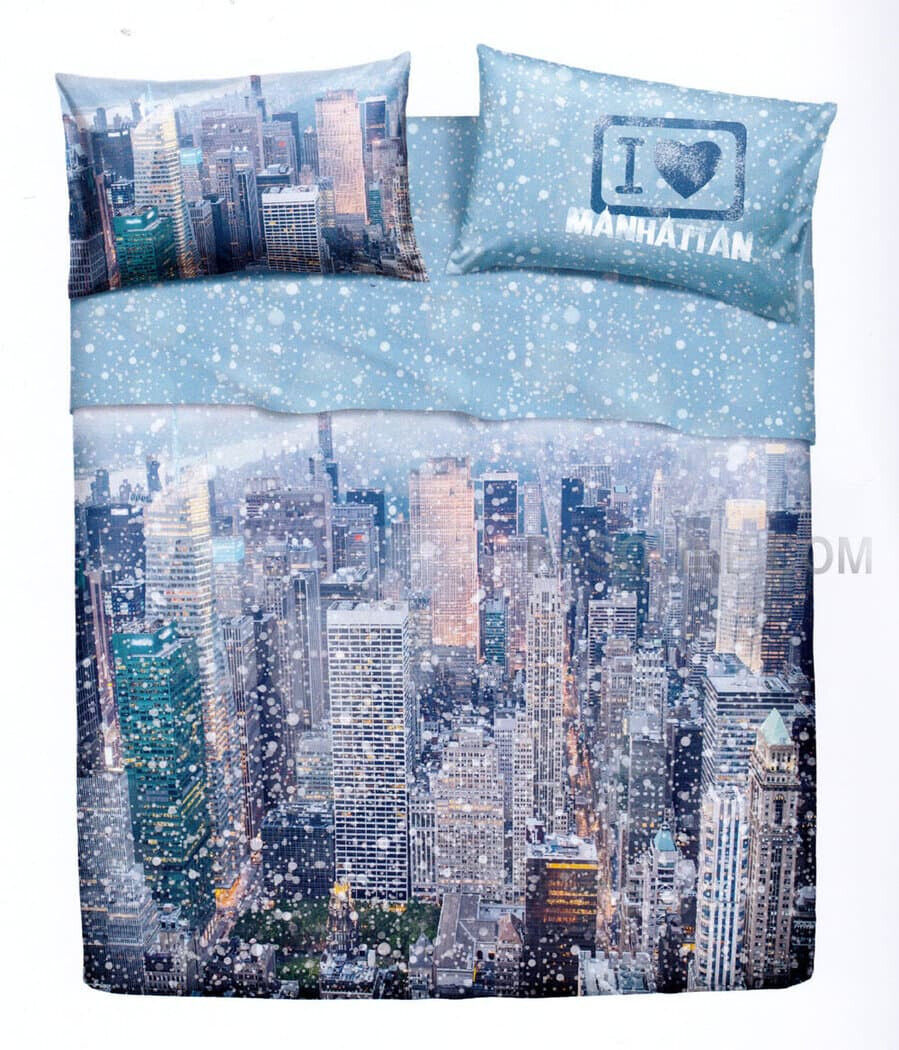 Set Lenzuola / Copriletto Matrimoniale White New York Digitale Imagine Bassetti