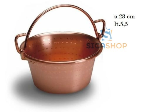 PAIOLO IN RAME MANICO AD ARCO DIAMETRO 28 CM  LT. 5,5 PER POLENTA E CIBI VARI