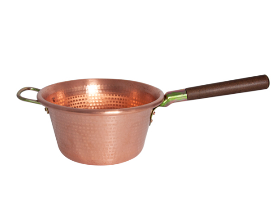 PAIOLO IN RAME MANICO IN LEGNO DIAMETRO 20 CM  LT. 2 PER POLENTA E CIBI VARI