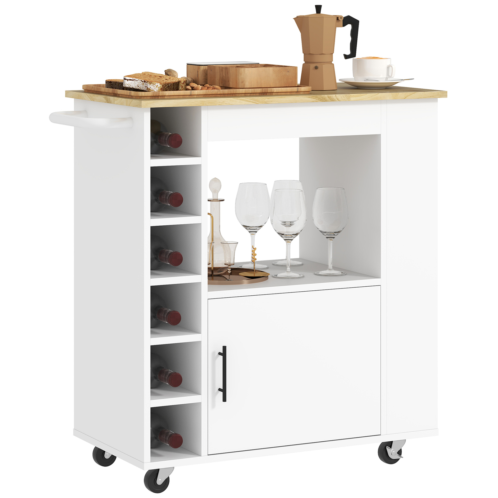 HOMCOM Isola da Cucina con Ripiani, Armadietto e Portabottiglie, 83x40x83cm