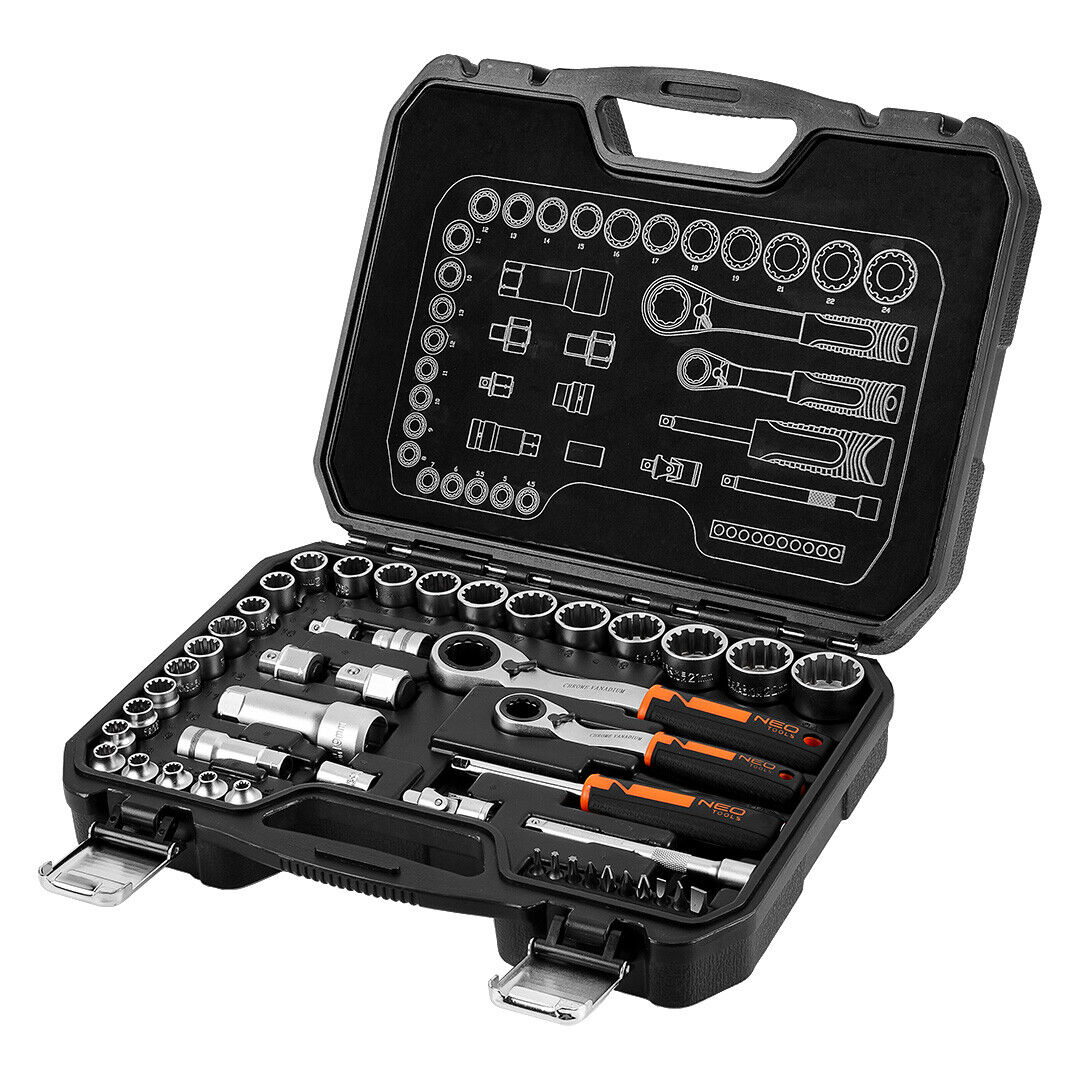 Set di prese passanti 1/4" + 3/8", 46 pezzi.