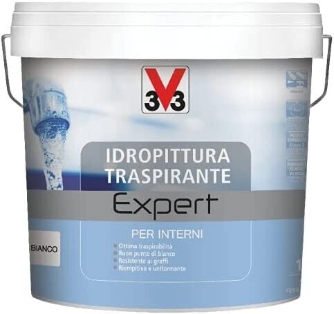 V33 Idropittura Traspirante Expert per Interni, Pittura Universale Bianca (4 Lt)