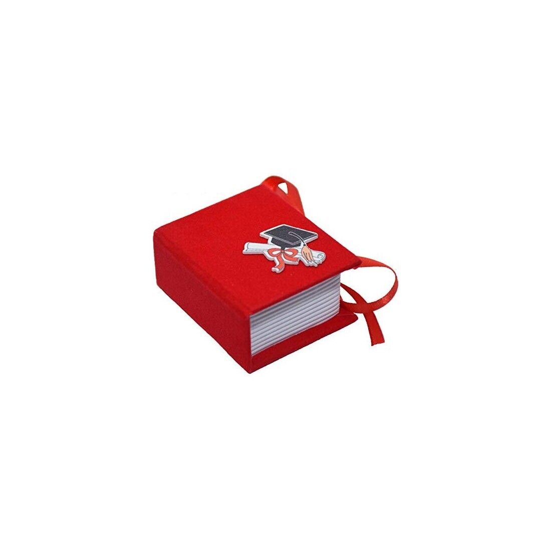 36 pz scatolina libro laurea rosso in velluto con tocco in legno 6,8x5,8x3,2 cm