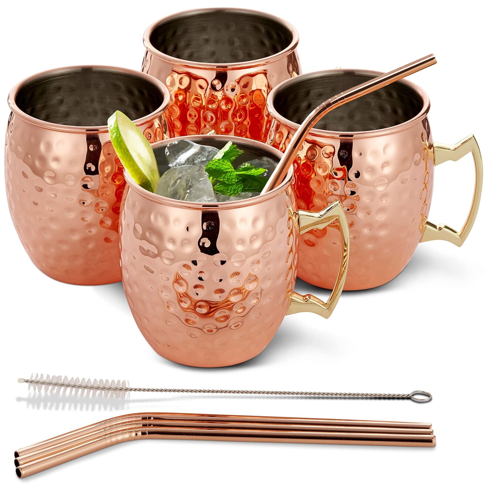Oak & Steel - Confezione da 4 Esclusivi Bicchieri Moscow Mule in Rame con Spa...