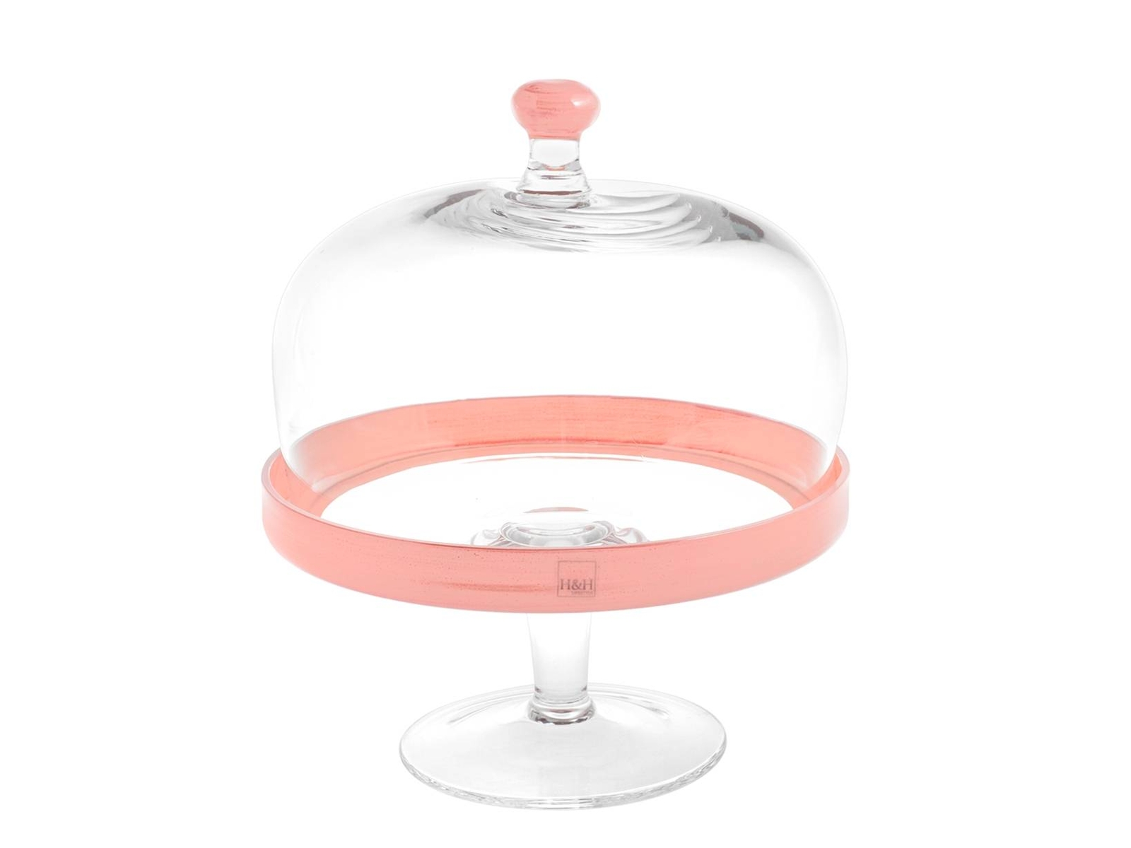 H&H Alzata Con Cupola In Vetro Trasparente E Bordo Rosa Cm22X26