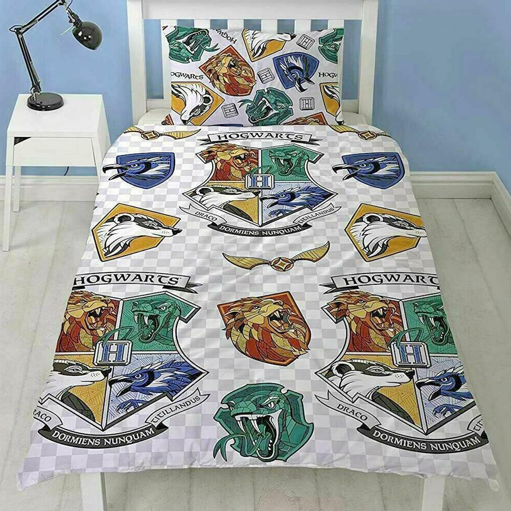 Harry Potter Set Copripiumino Singolo 2-in-1 Disegni Letto Casa Simboli Griglia