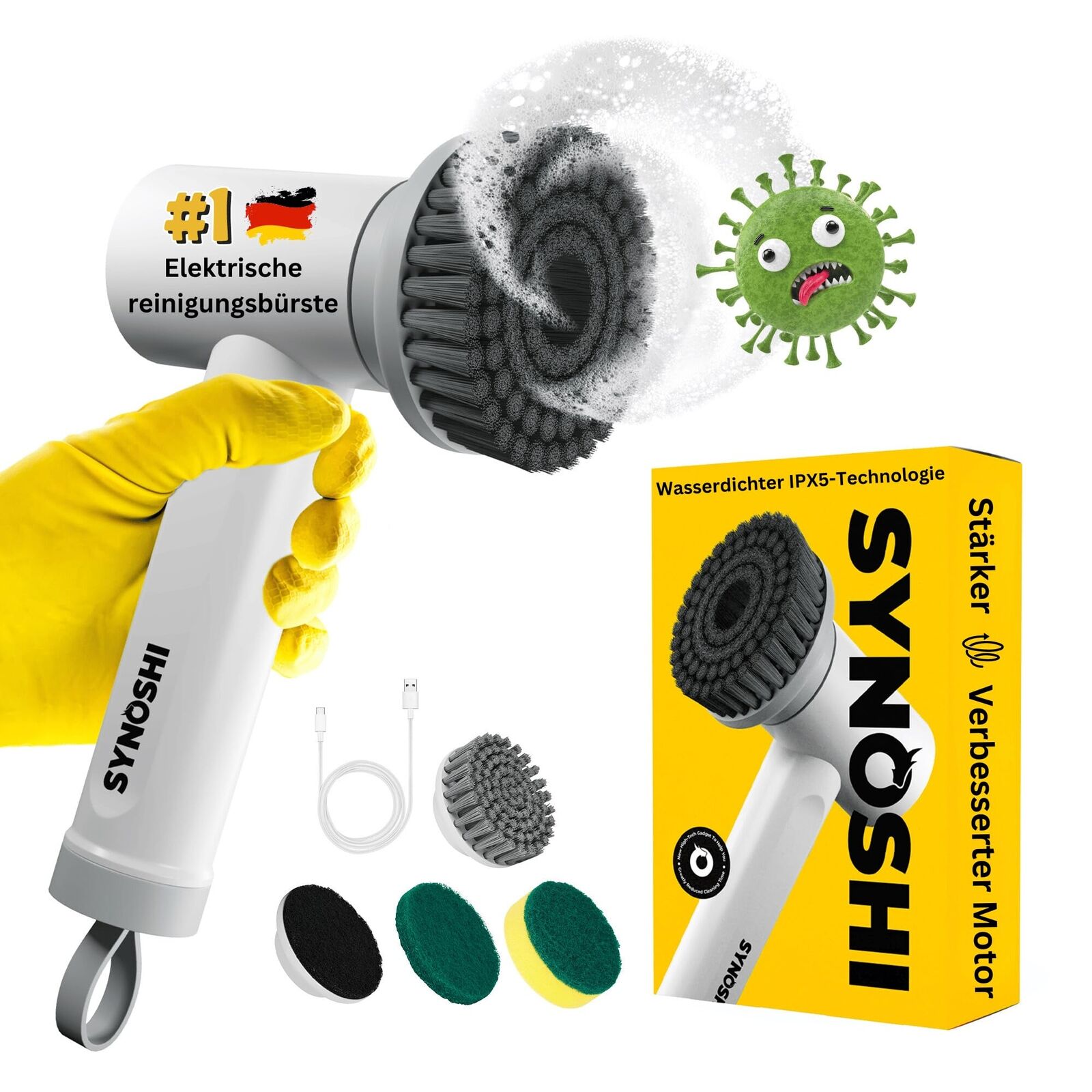 Synoshi Spazzola Rotante Pulizia Casa Spazzola Pulizia Doccia 3 Testine di Pu...
