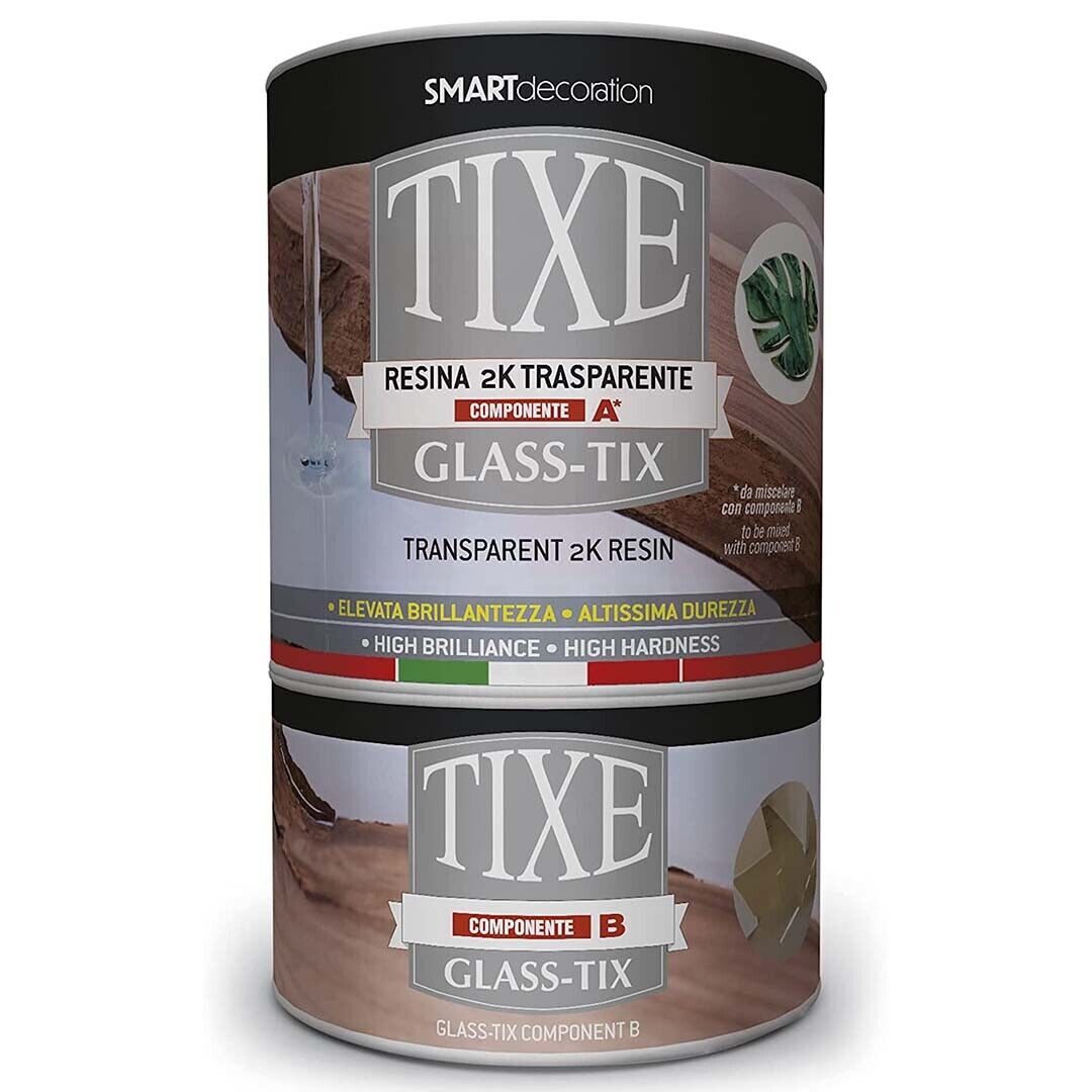Tixe Glass-Tix Resina trasparente bicomponente autolivellante brillante 750ml 2k