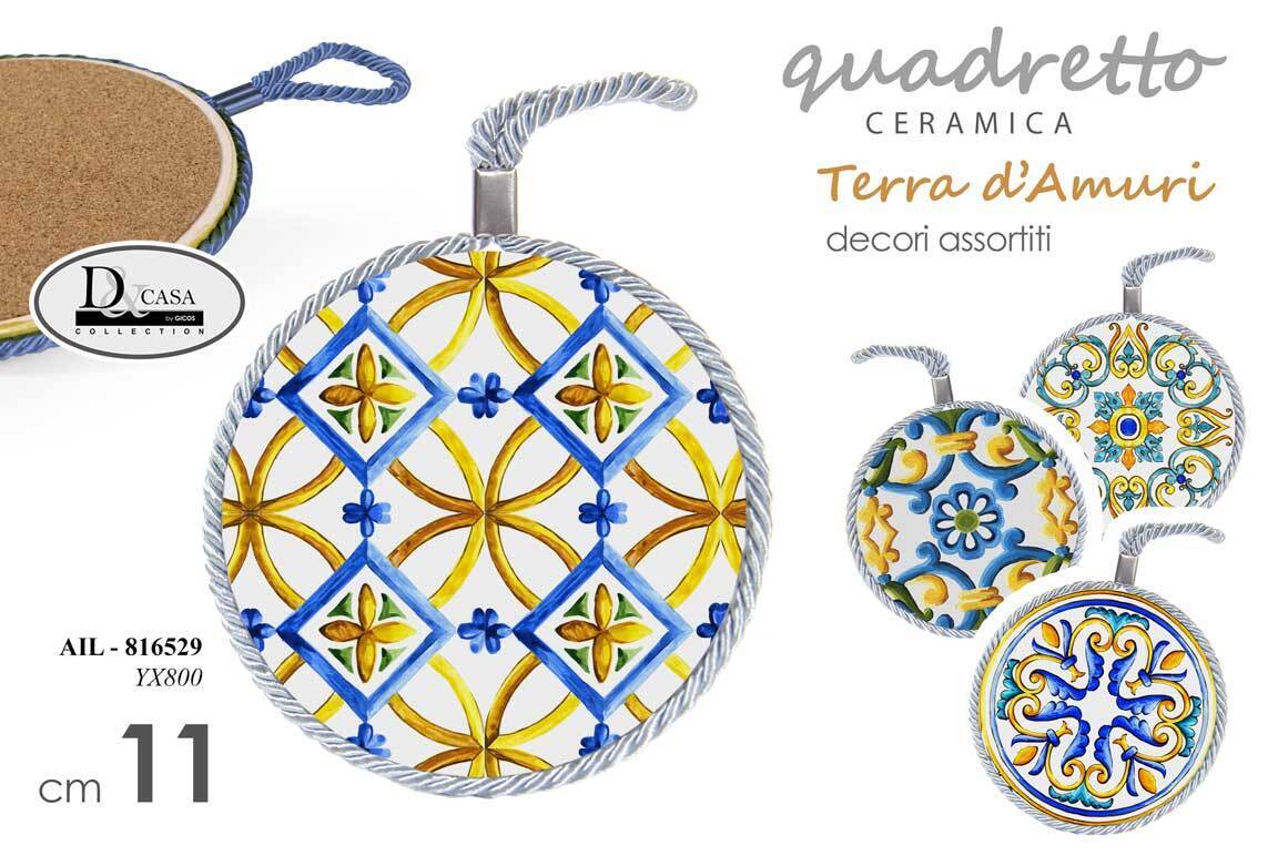 QUADRETTO TONDO ARREDO PARETE QUADRO BOMBONIERA SEGNAPOSTO TERRA D'AMURI 11 cm