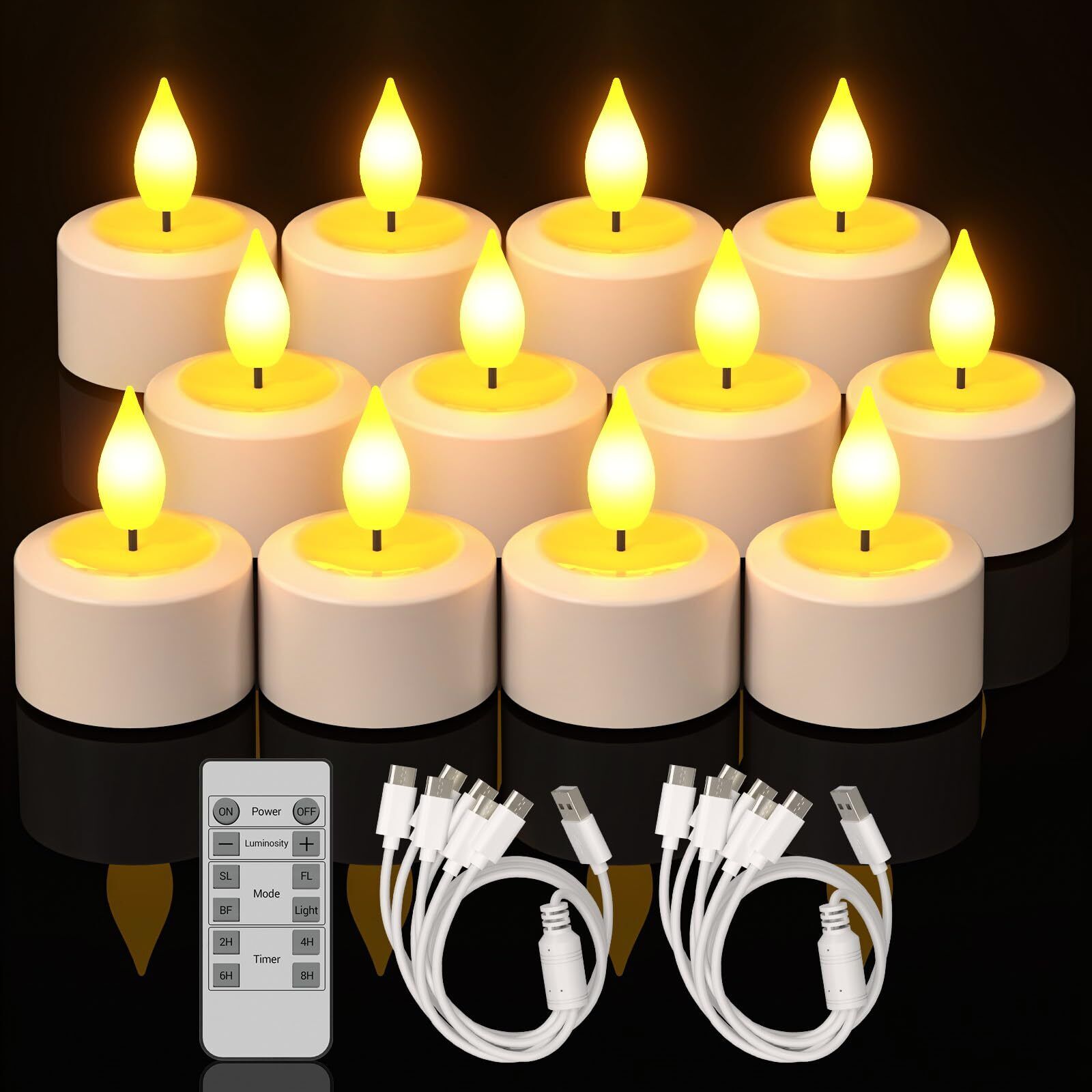 AONELAS Yme Rechargeable Flameless Candles with Remote12 Packs Battery Operat...
