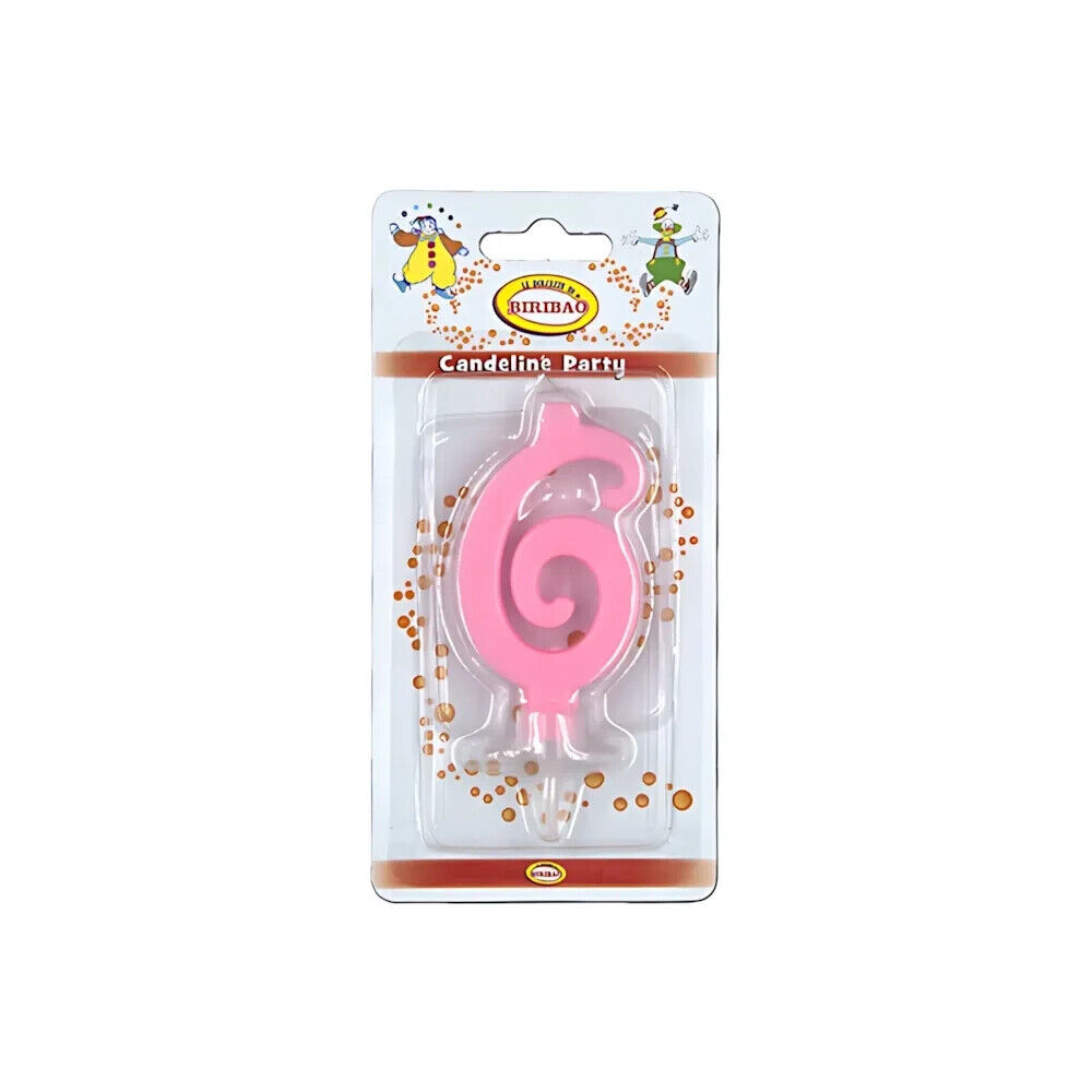 Candelina mini numero 6 rosa, 1pz.