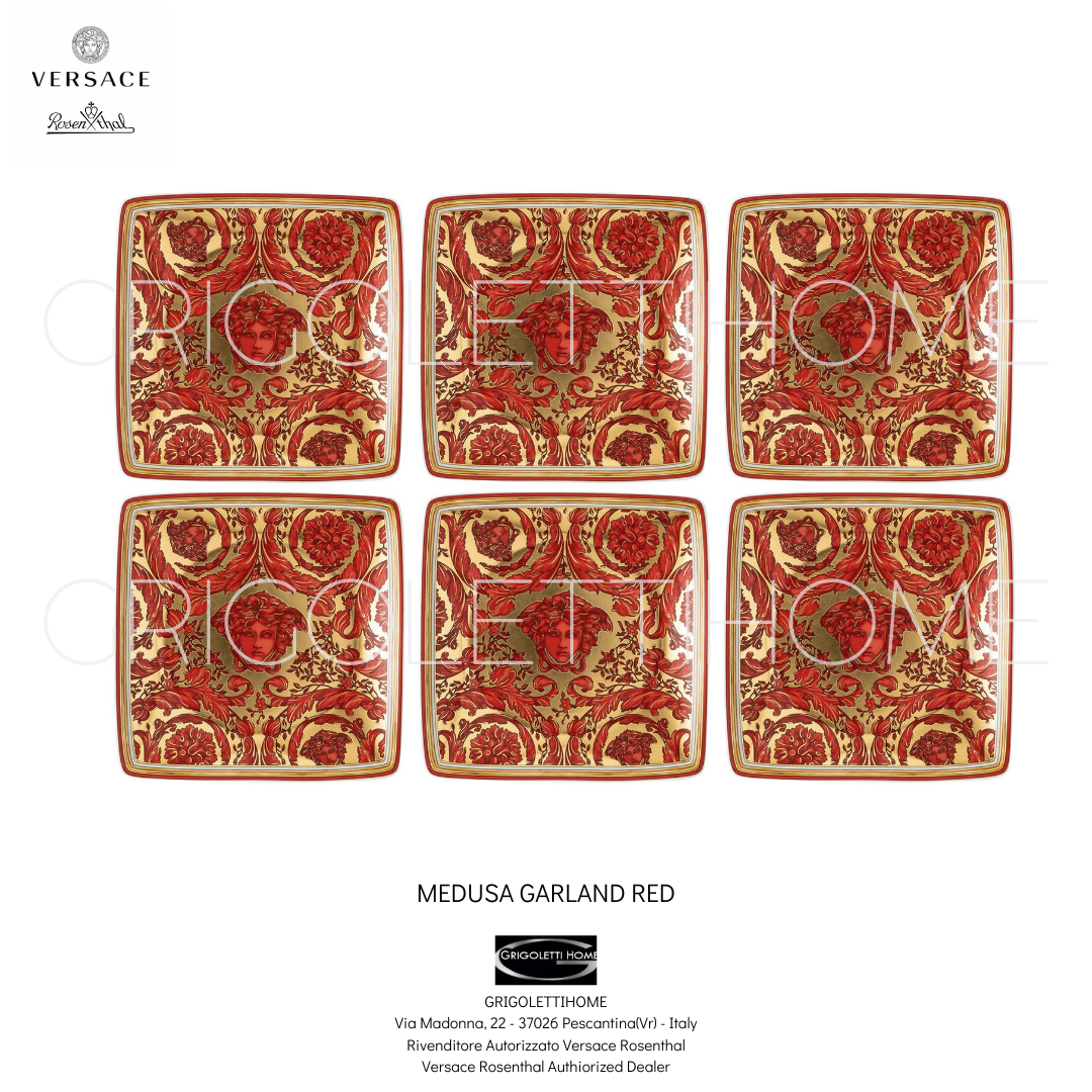 Versace Rosenthal - Medusa Garland Red - Set 6 Coppette/piattini quadra piana