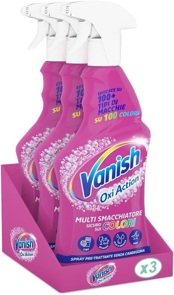 Vanish Oxi Action Multi Smacchiatore Spray Pre-Trattante Senza Candeggina, 3 Pz
