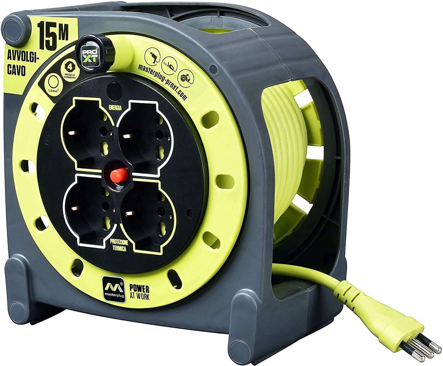 Prolunga avvolgicavo, 15 metri, 4 prese, Luceco, Masterplug Pro-XT HMIT15164L-PX