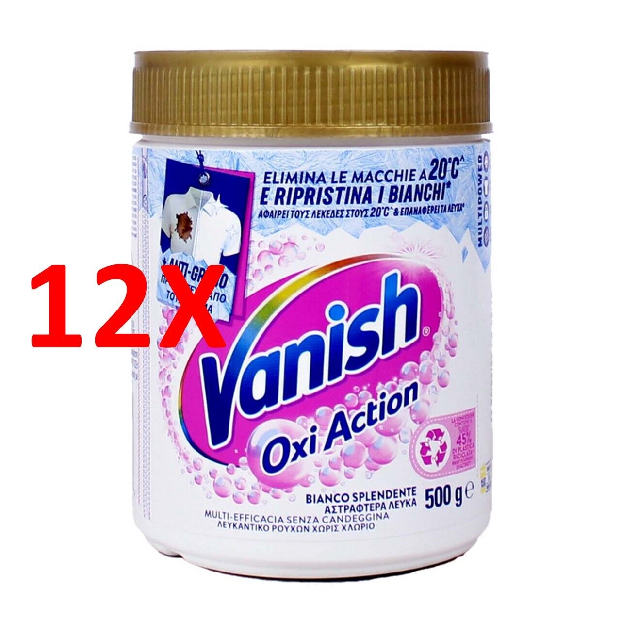 12 X Vanish Smacchiatore Oxi Action Polvere Bianco Splendente 500 Grammi