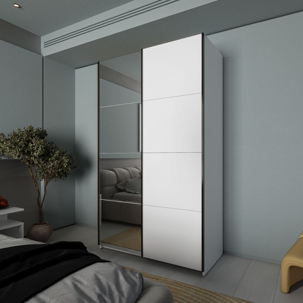 Armadio con ante scorrevoli colore bianco con specchio 120x205H cm - Bedos