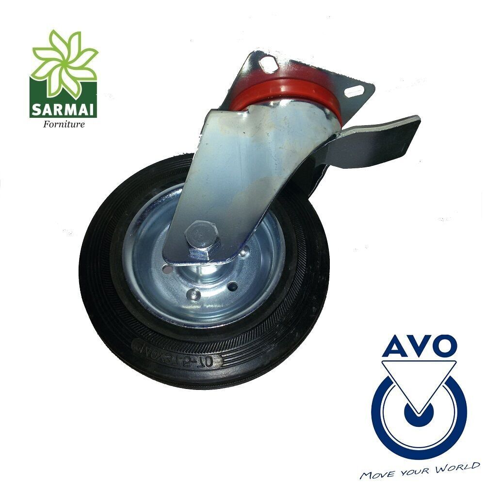 RUOTA GIREVOLE AVO 80 BIS 140 x 37,5 mm CON RIVESTIMENTO IN GOMMA PIENA E FRENO