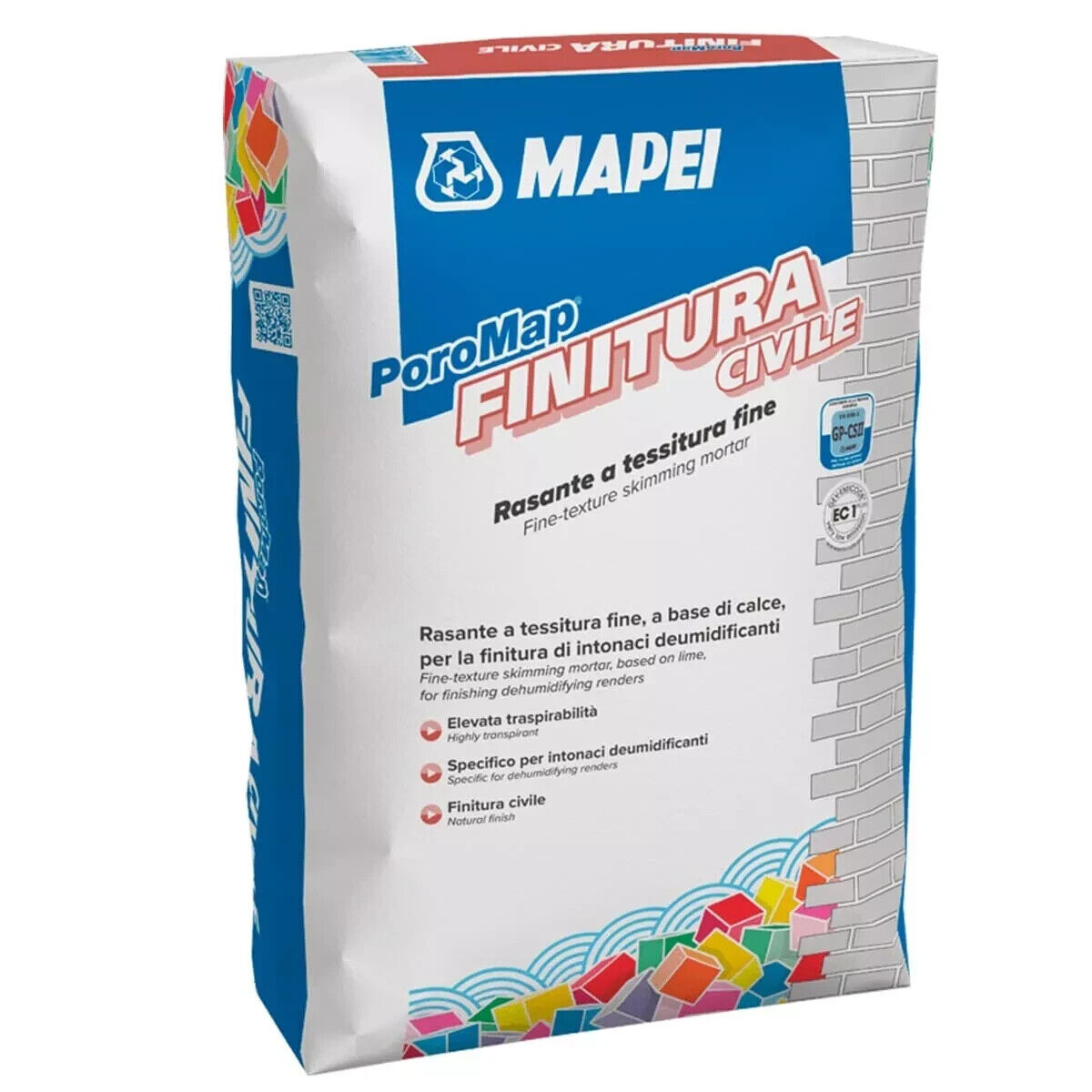 MAPEI POROMAP FINITURA CIVILE KG.25 Rasatura traspirante fine basa calce