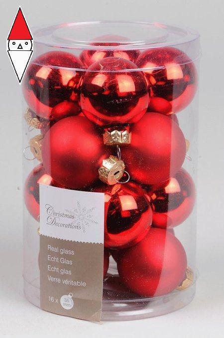 KAEMINGK GLASS MINI BAUBLES SHINY-MATT COLOUR: CHRISTMAS RED SIZE: DIA3.5CM