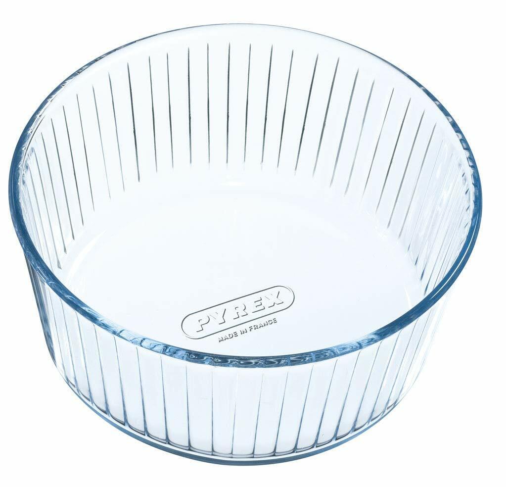 PYREX TEGLIA STAMPO DOLCI RUOTO SOUFFLE TONDO VETRO DA FUOCO CM.21,5X10H BOROS.