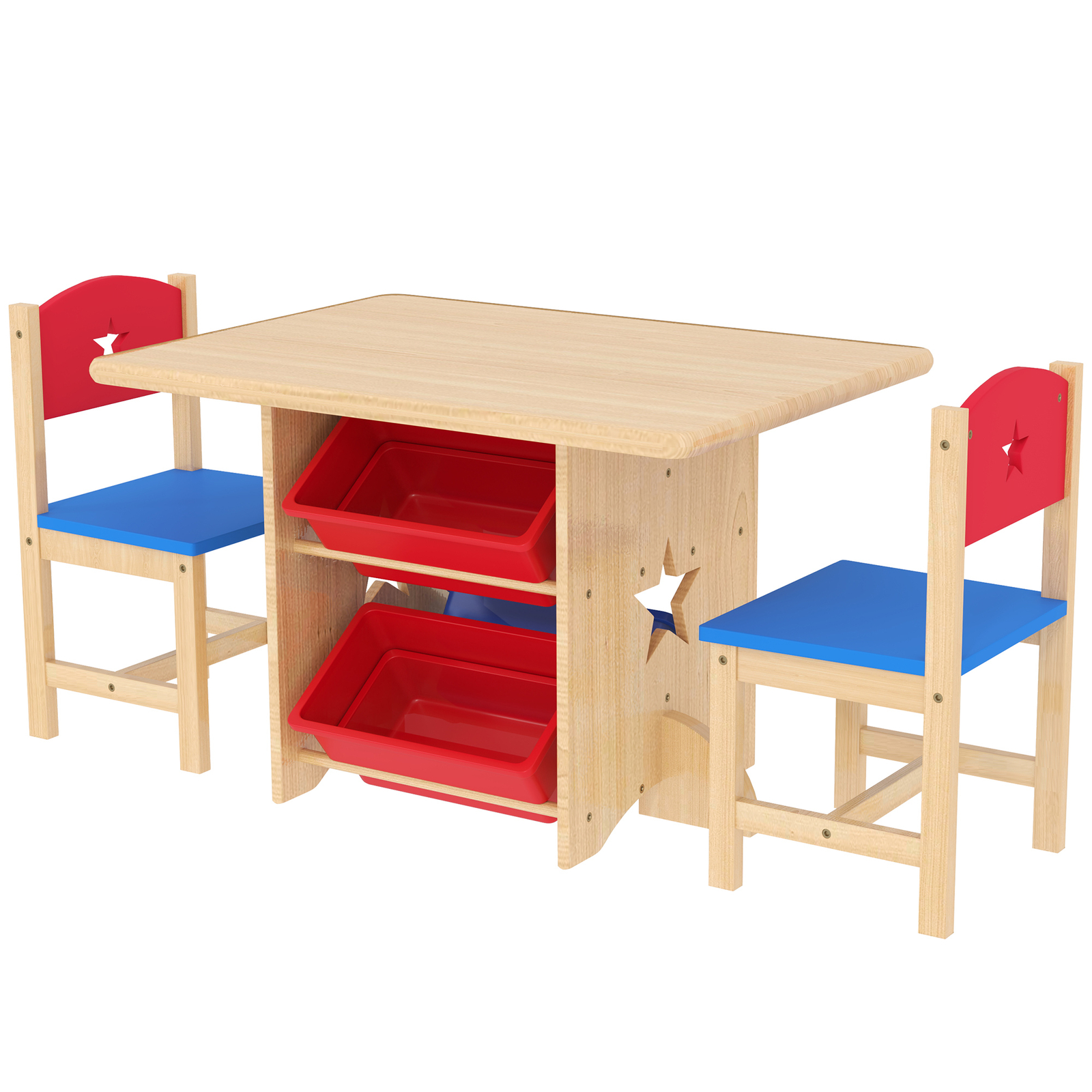 AIYAPLAY Set per Bambini con 2 Sedie e Tavolo con 4 Contenitori Portaoggetti