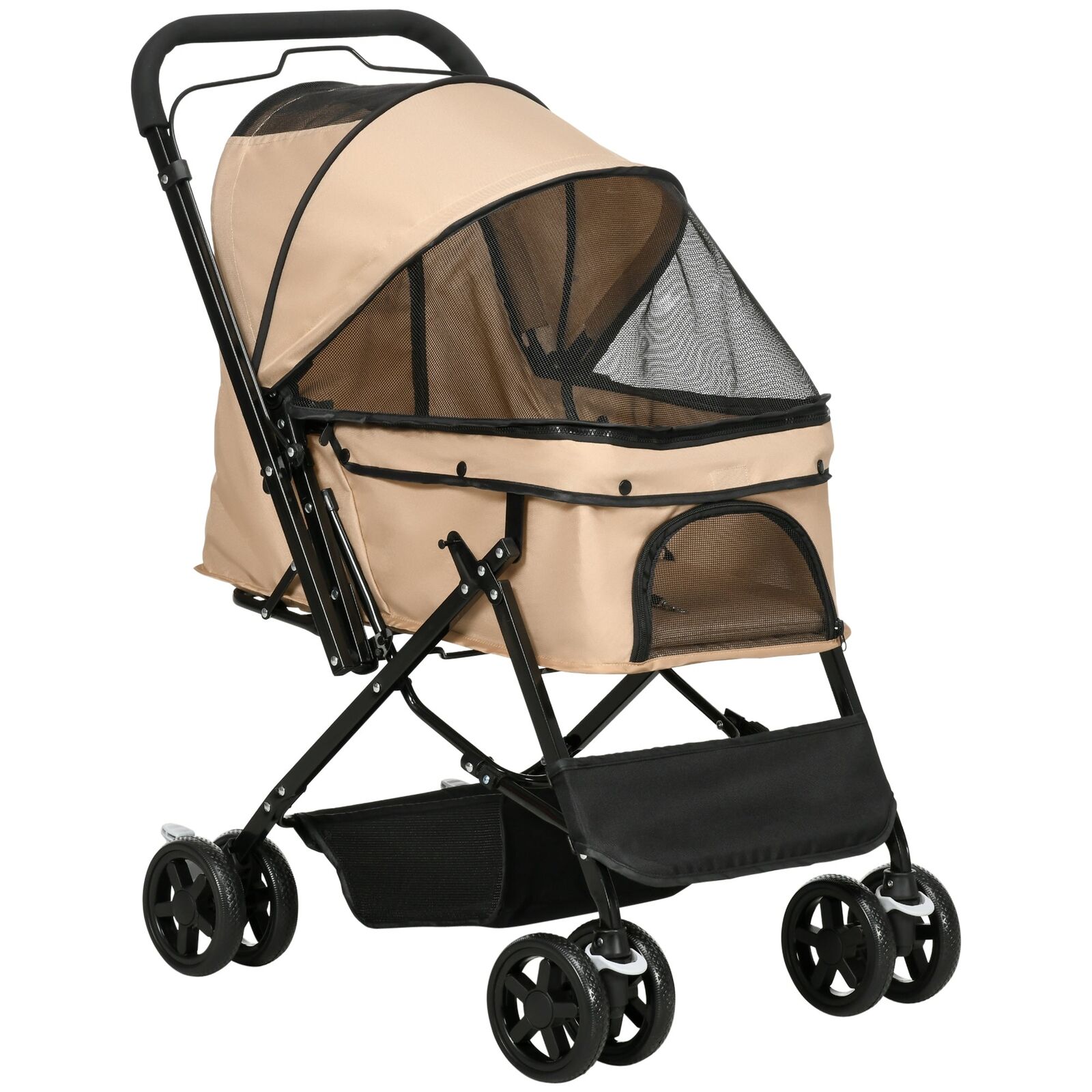 Passeggino per Cani Piccoli Pieghevole Maniglione Reversibile 76,5x52x95cm