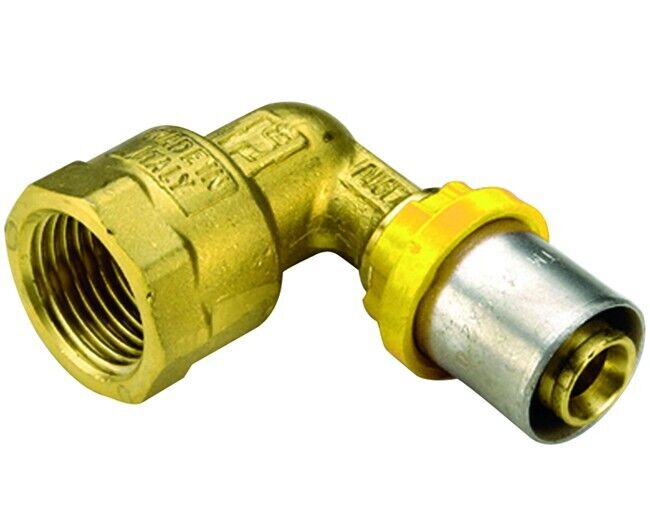 RACCORDO CURVO FEMMINA PER TUBO MULTISTRATO A PRESSARE PER GAS MODELLO AL-COBRAP